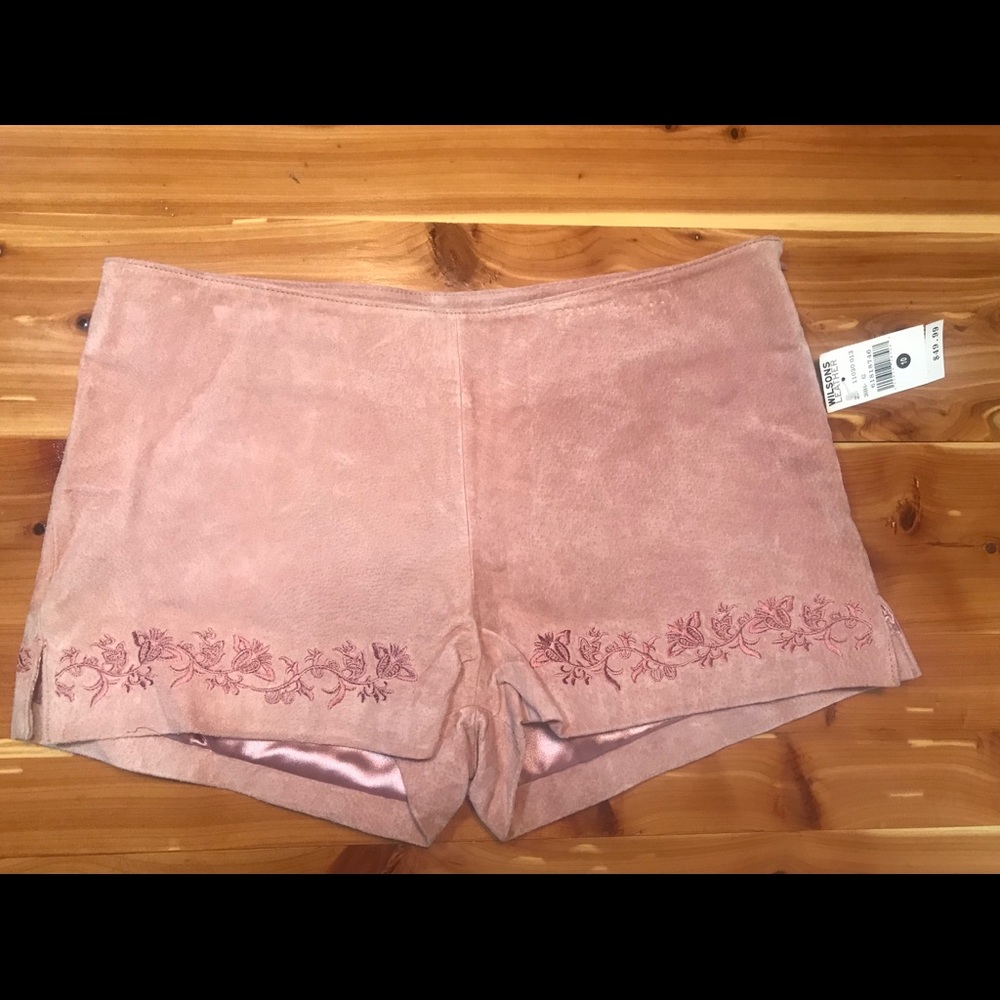 Pink Embroidered Wilson leather shorts